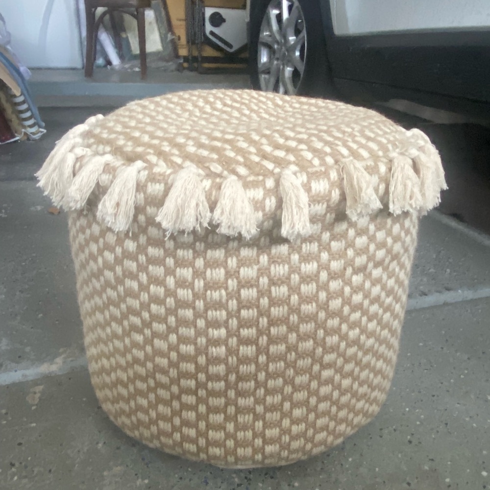 Opalhouse Target Tan and Cream Woven Pouf Ottoman